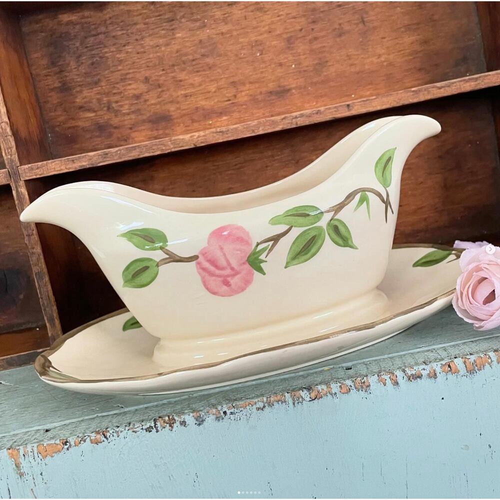 Vintage Franciscan Desert Rose Pink Flower England Gravy Boat Underplate Attach